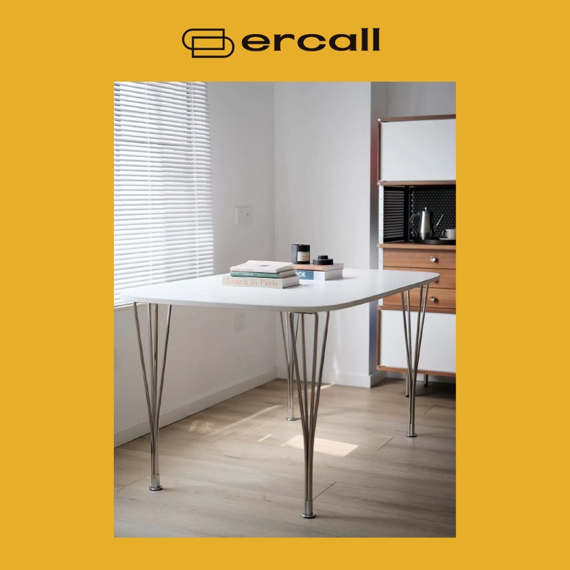 Recalling Ercal | Bruno Mathsson Designed Fh Nordic Mid-Century Style Dining Table with Metal and White Laminate