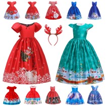 Foreign trade Red Christmas Girls dress Winter baby Gentle Foreign Air White Snow Princess Black Dress Flowers Children Dress dress