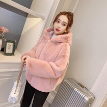 Coat woman 2021 New winter thickened Even cap cute Rabbit Water Mink Wool Suede Loose short jacket woman