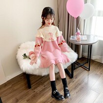 Childrens sweater dresses 2021 new foreign air girls princess autumn winter money red round collar warm-knitted sweatshirt dress