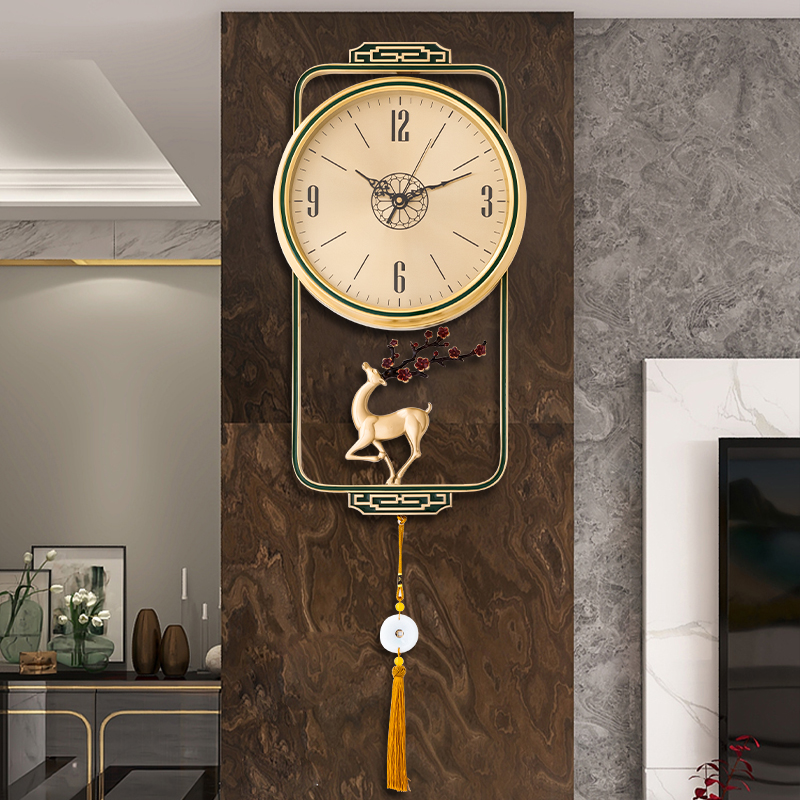 Brass Wall Clock Light Luxury Living Room Home Fashion Modern Simple New Chinese Personality Creative Mute Wall Wall Quartz Clock