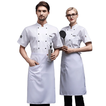 Hotel chef work clothes short-sleeved mens back breathable mesh chefs special black suit Chinese style custom leather label
