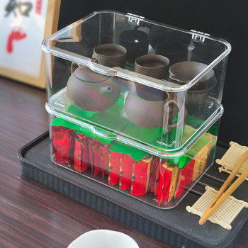 Dust-proof and cover-stackable tea set storage box