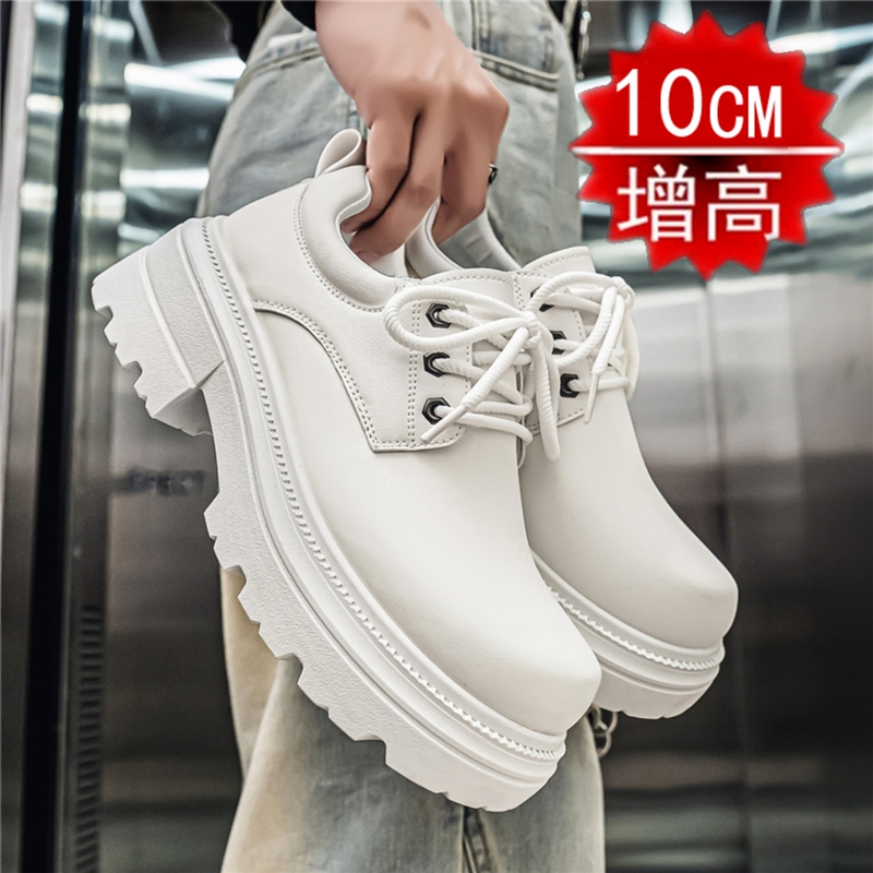 Trendy White Leather Shoes, Wasteland Style Derby Shoes for Men, Thick-Soled Height-Increasing Shoes, 10cm Round-Toe Shoes, British Style Trendy White Leather Shoes, Wasteland Style Derby Shoes for Men, Thick-Soled Height-Increasing Shoes, 10cm Round-Toe Shoes, British Style