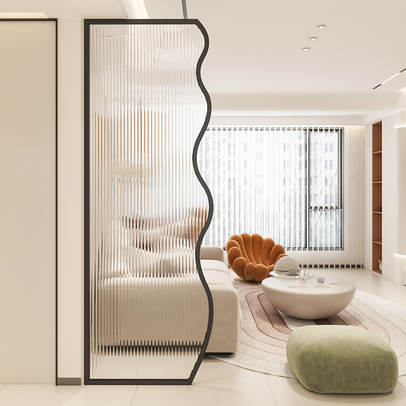 Modern Minimalist Tempered Glass Partition for Entryway and Bathroom, Featuring a Light Luxury Design with Metal Art Screen Modern Minimalist Tempered Glass Partition for Entryway and Bathroom, Featuring a Light Luxury Design with Metal Art Screen