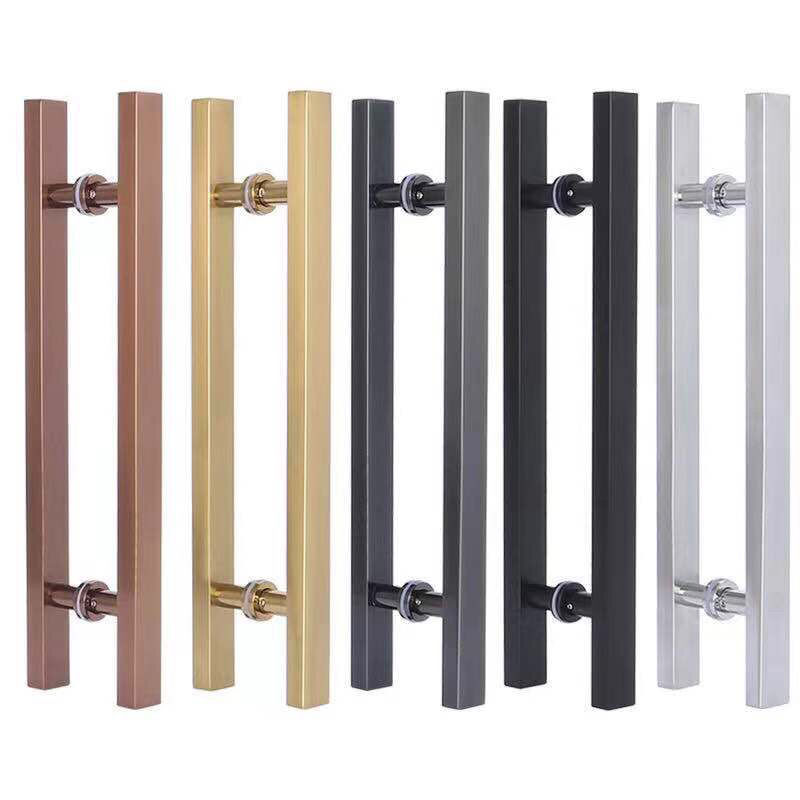 Glass door handle thickened stainless steel square pipe handle door wooden door black No-frame door black titanium alloy pair equipped handle