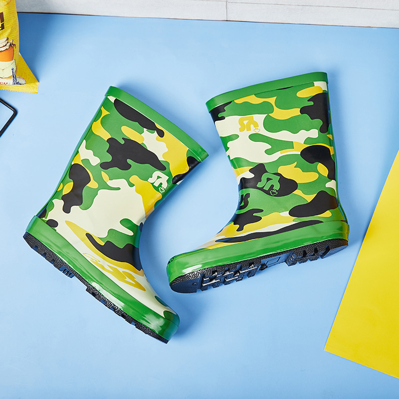 Camouflage children's rain boots Big boys boys and girls rubber children's rain boots high tube outdoor students non-slip water shoes