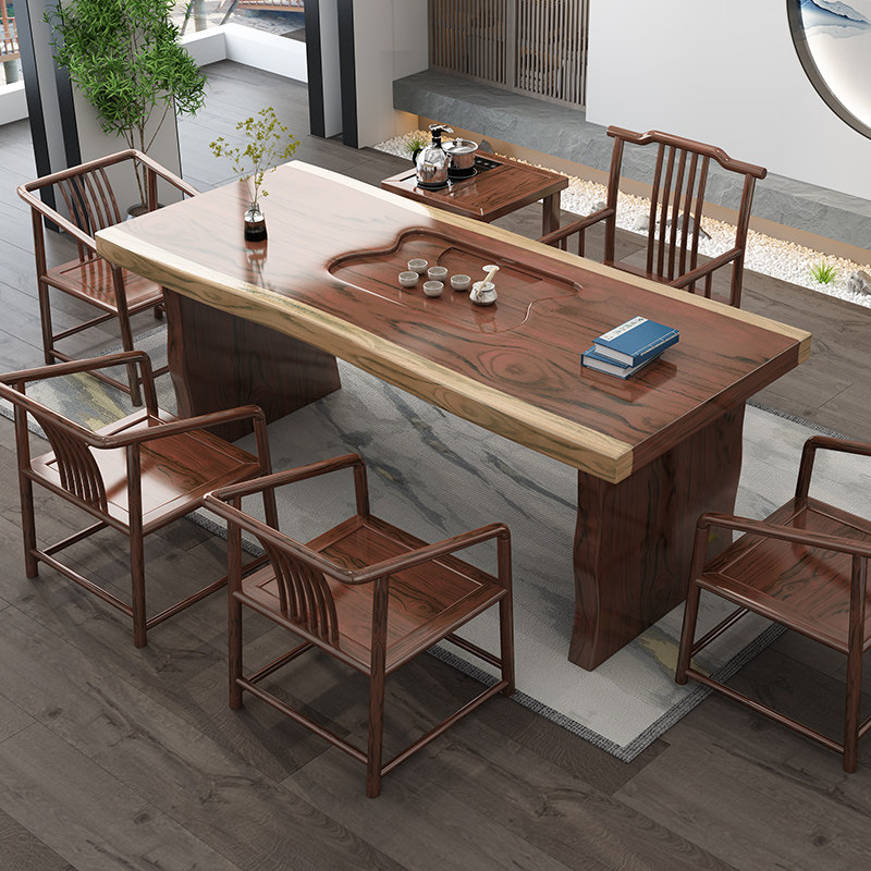 Solid wood large plate tea table chair combination New Chinese style brief modern Zen Yigong Tea Tea Several Tea Set Integrated Tea Table
