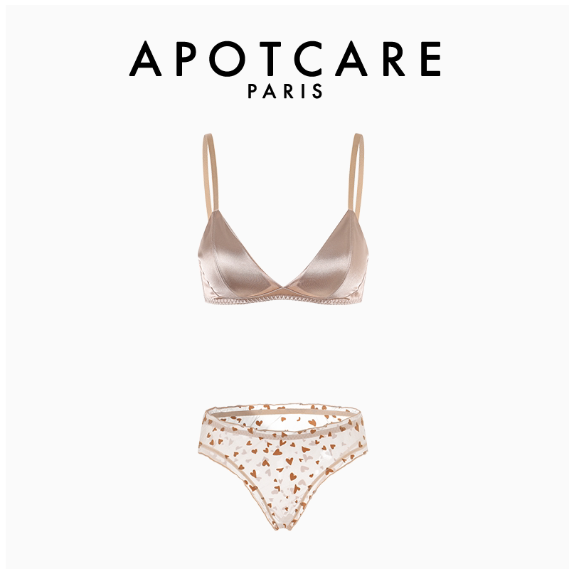 French Apotcare Sexy Lingerie Thin Satin Seamless Wireless Bra Set for Large Busts That Makes Them Appear Smaller