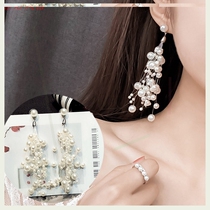 2020 Temperament Super Fairy Size Pearl Earrings Female Korean version Joker Multi-layer Fish Line Beaded Tassel Earrings Earrings