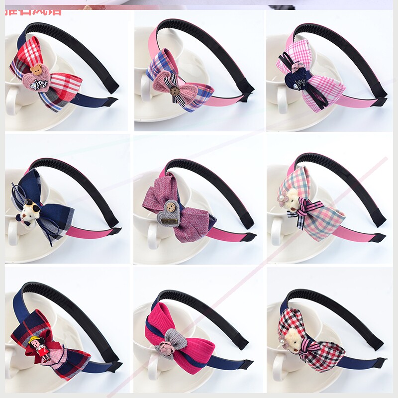 Korean Version Wide Side Plaid Hair Hoop Girl Hair Hoop Children Hair Accessories Adults Parent-child Pressure Clockwork Retro Son Hair Accessories