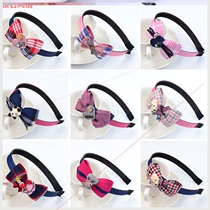 Korean version of wide-sided grid hair hoop girl headband childrens hair accessories adult parent-child pressure hair strip retro Mori female head jewelry