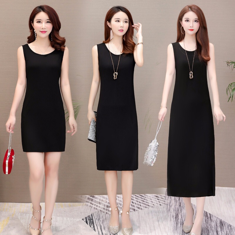 Modal Camisole Dress Spring and Summer New Black Long Dress Loose Petite Base Dress Mid-Length Dress