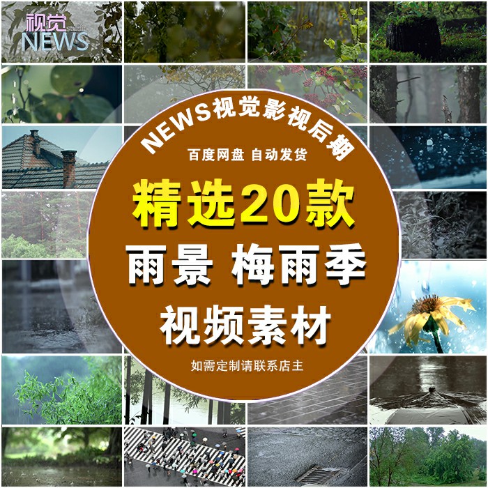 清新森林雨景自然花草梅雨季節屋簷滴水唯美鏡頭實拍影片素材d6