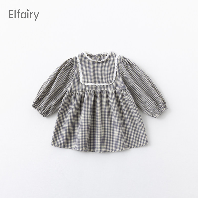 Elfairy girl's plate dress French princess autumn girl baby long sleeve dress pure cotton pie