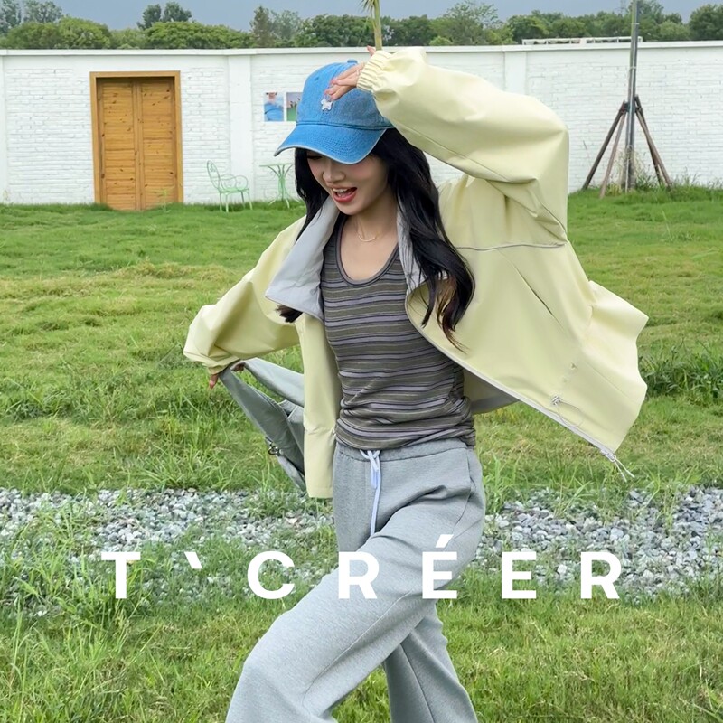T`Creer｜ Pink Cherry Blossom Light Bundle Autumn Stand Collar Drawstring Short Commuter Style Jacket for Women