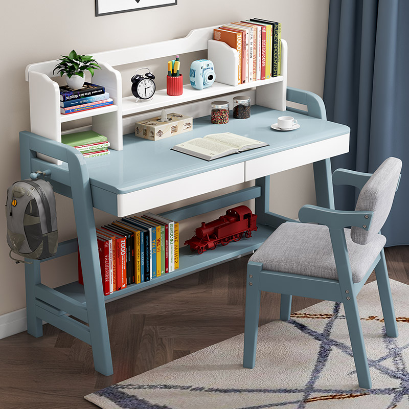 Solid wood desk Primary and secondary school students home study desk Modern simple children's desk and chair combination can lift the desk