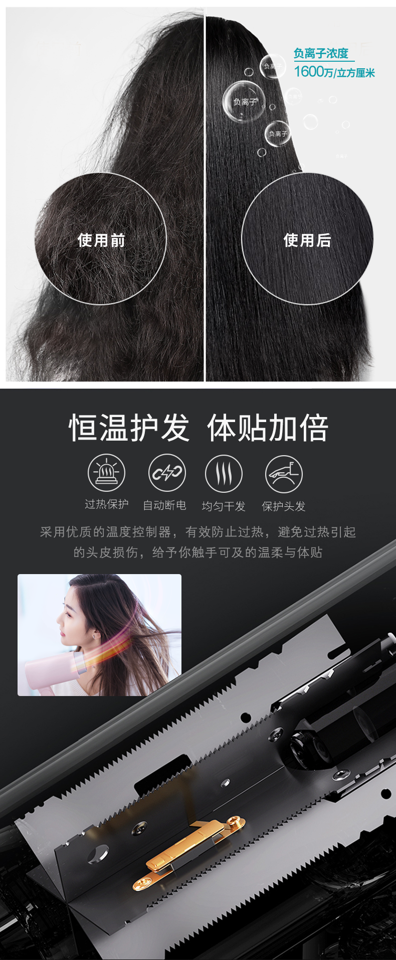 小米生态链 须眉 便携负离子吹风机 双倍负离子护发 图7