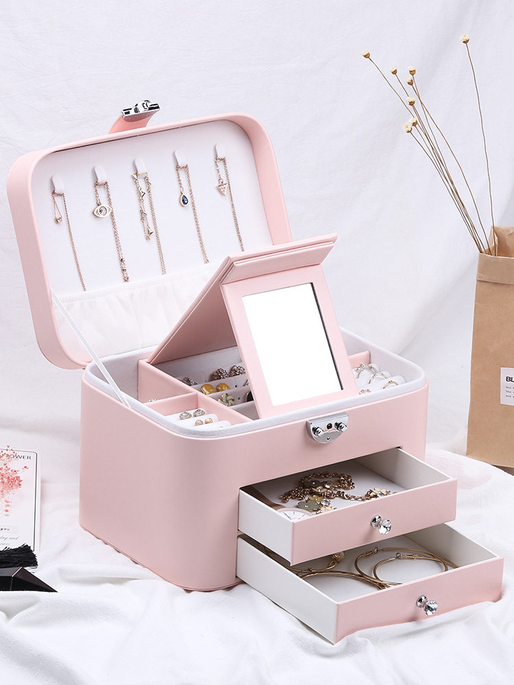 Jewelry box large capacity multi-layer Korean princess simple earrings earrings necklace ring anti-oxidation jewelry storage box