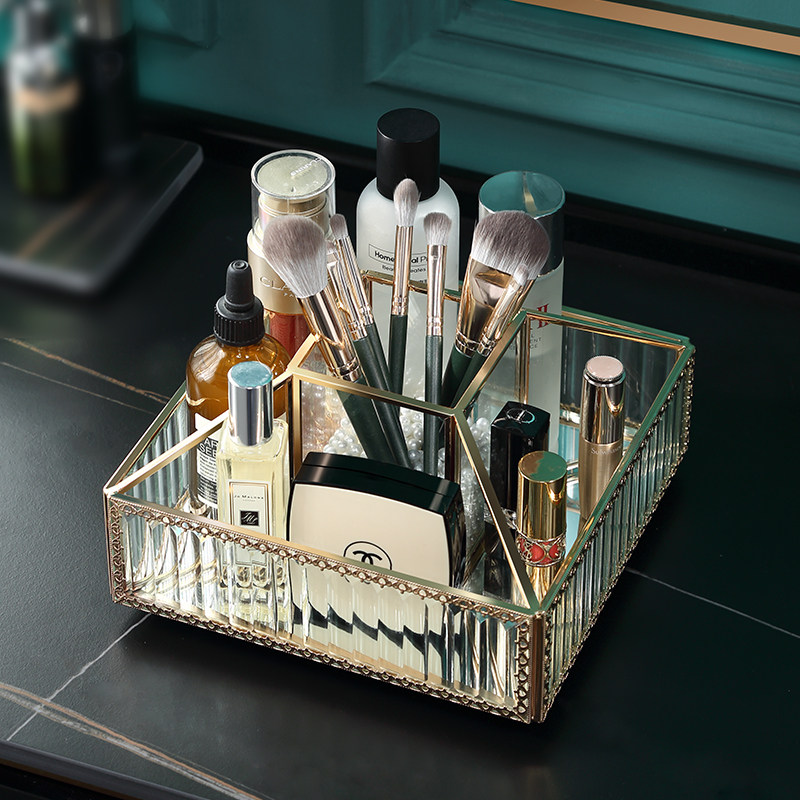 Makeup Desk Desktop Home Cosmetics Storage Box Light Extravagant Advanced Rotating Perfume Skin-care Products Shelf Finishing Box