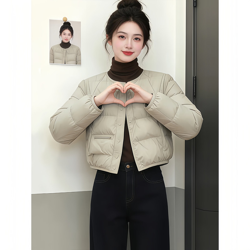 European-Style Lightweight and Simple Fashion Short Cotton Jacket for Women, 2026 Winter New Round-Neck Warm Cotton Coat, Thickened Outerwear