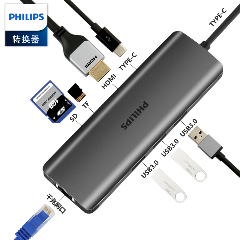 Philips typec docking station expands usb adapter HDMI multi-interface for Huawei Mate Apple computer macmini Thunderbolt 3ipadpro notebook 4s
