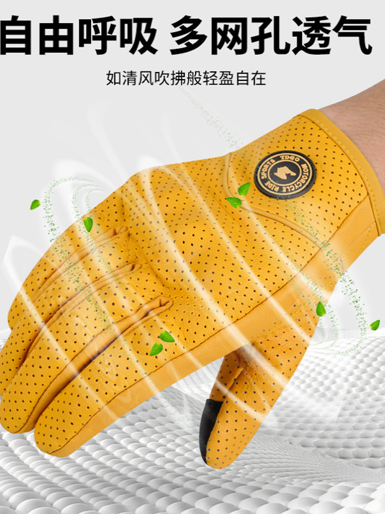 Motorcycle Summer Riding Gloves, Retro Cruiser Half-Finger Gloves, All-Season Windproof, Breathable, Anti-Fall, Protective, Universal for Men