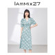 IAMMIX27 puff sleeve v-neck floral dress women's French retro high-waist slim slim lady tea break dress