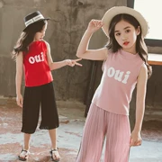 Quần hai dây không tay cho bé gái chân rộng mùa hè thủy triều mới phù hợp với quần áo trẻ em phiên bản Hàn Quốc đại dương 2019 - Khác