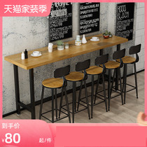 Solid wood bar table home balcony against the wall long narrow table milk tea shop cafe high bar table and chair combination