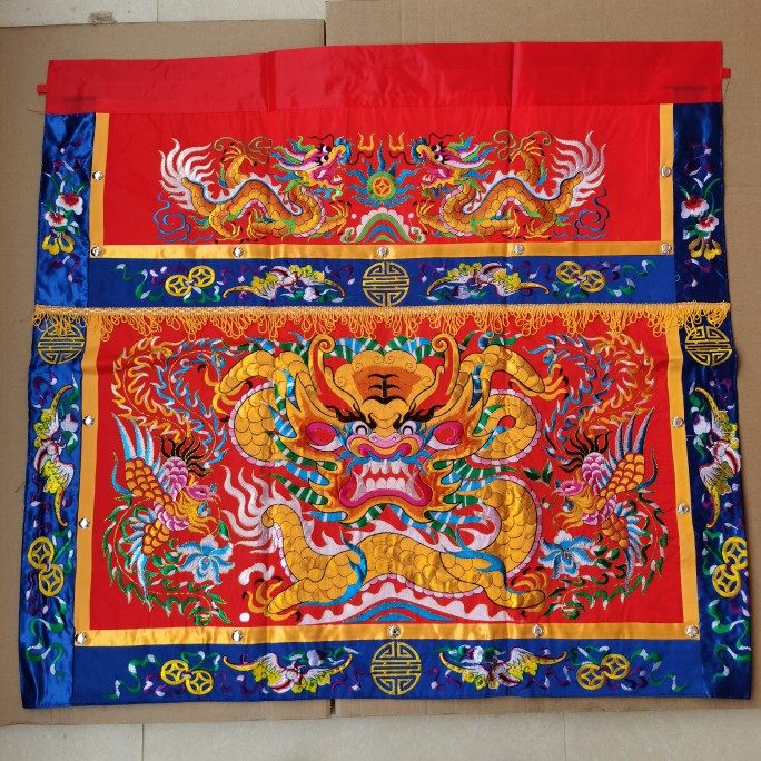 Taiwan version of the dragon and phoenix table skirt blue bat side embroidery dragon and phoenix table around the gods for the table dragon and phoenix Chengxiang offerings