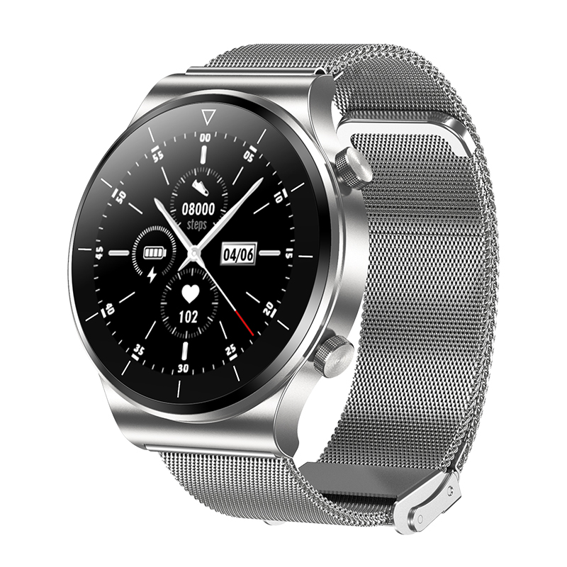 Silver Stripfashion business affairs intelligence Wrist watch motion male Bluetooth conversation listen to the music Round screen Bracelet heart rate blood pressure Blood oxygen monitor waterproof run multi-function apply Android Huawei gt2pro Apple Pedometer