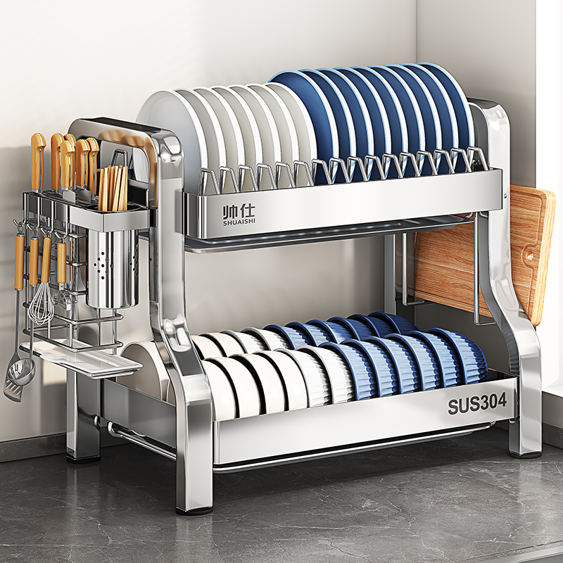 Shuaishi Bowl and Dish Storage Rack 304 Stainless Steel Kitchen Storage Rack Multifunctional Bowl Rack for Holding Bowls, Chopsticks, and Plates with Drainage Rack