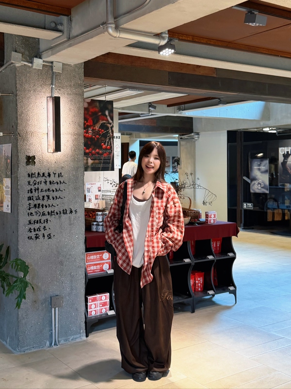 Totoneko Red Plaid Shirt Casual Unisex Half-Sleeved Top Workwear Simple Loose Versatile Hiphop