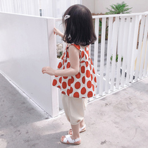 South Korean girls suit 2021 children Summer childrens clothing foreign air trendy womens clothing online red summer clothing two sets