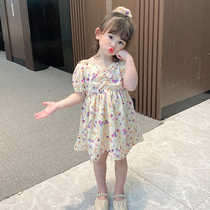 South Korean childrens dress girl Liandress Summer 2021 Summer clothes Childrens skirts Summer Ocean Girl Snow spinning Princess Leia