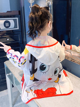 South Korean girls breathable sunscreen 2021 female large child foreign skin clothes summer light and thin children long sunscreen