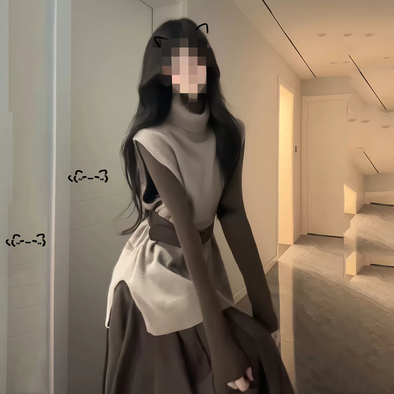 2026 Autumn and Winter New High-End Turtleneck Knitted Dress Women's Korean Style Outfit Three-Piece Long Skirt Set