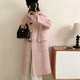 Horn buckle hooded long wool coat college style