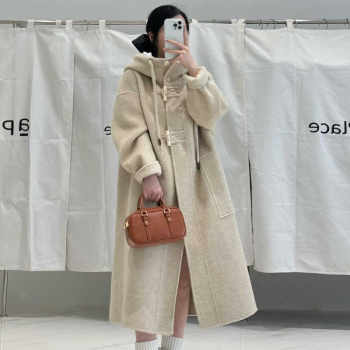 Hooded long double-sided cashmere coat korean version