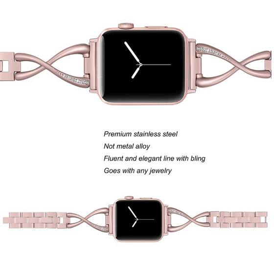 Suitable for applewatch series 7/89 generation Apple watch strap iwatch 56 generation se/ultra2 stainless steel fashion diamond bracelet X-shaped fashionable girl personality 41/45/49mm