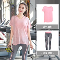 Large size gym yoga suit sports suit female fat MM190 kg running quick-drying summer loose morning running clothes