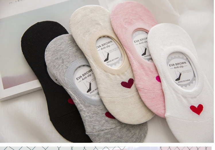 5 đôi giày Hàn Quốc tình yêu vớ nữ ngắn cotton mùa xuân và mùa hè không trơn trượt bằng giày đậu xanh Giày nhỏ và vớ vớ thuyền vô hình - Vớ mắt cá chân tất chân