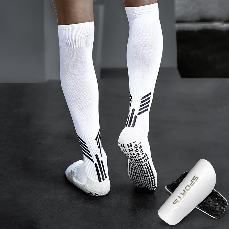 サッカーソックス、滑り止め付き、ロング丈、膝上丈、厚手、テリークロスソール、ふくらはぎ丈スポーツソックス、男の子用トレーニングソックス。
