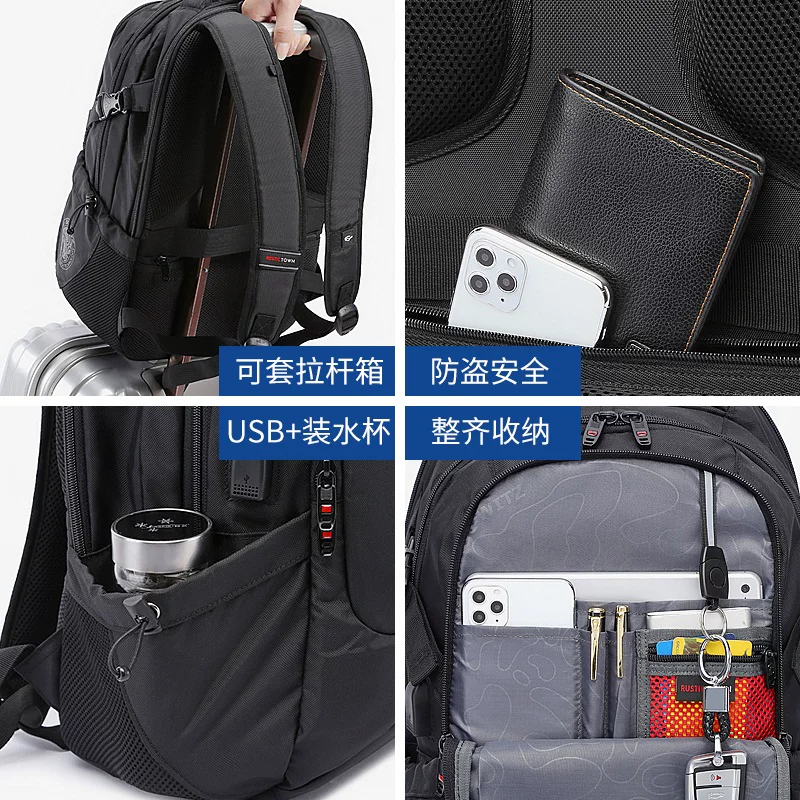 Capacious compatible climbing laptop for traveling, black waterproof design storage system, worn on the shoulder, business version, simple and elegant design, style