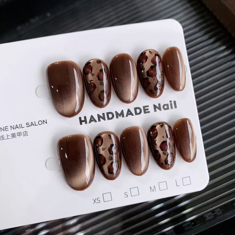 【158】Autumn/Winter 2026 New Leopard Print Cat Eye Handmade Wearable Nails High-End Short Nail Art Pieces Light Luxury 【158】Autumn/Winter 2026 New Leopard Print Cat Eye Handmade Wearable Nails High-End Short Nail Art Pieces Light Luxury