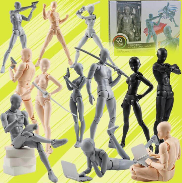 Spot SHF plain hand-made model men and women gray black flesh orange painting props joint movable doll ornaments