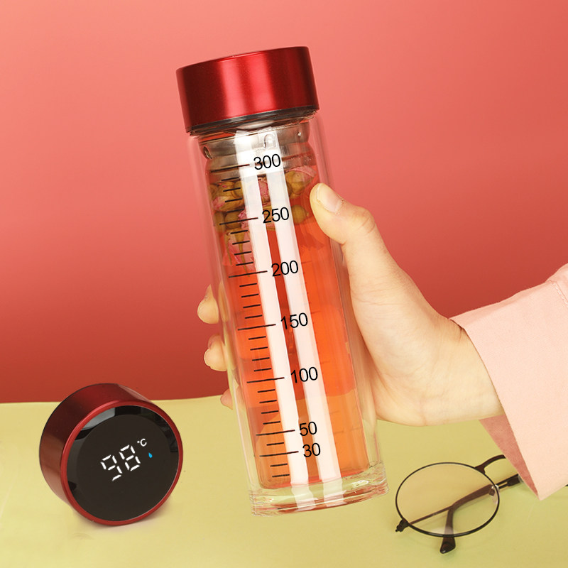 Water cup double-layer smart cup led temperature display cup milliliter pregnant women glucose tolerance special scale cup glass