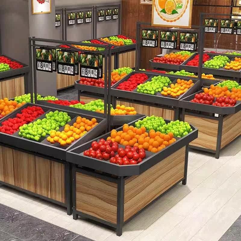 Supermarket fruit shelf fruit and vegetable store steel wood display rack fruit rack multi-storey convenience store fresh fruit and vegetable shelf