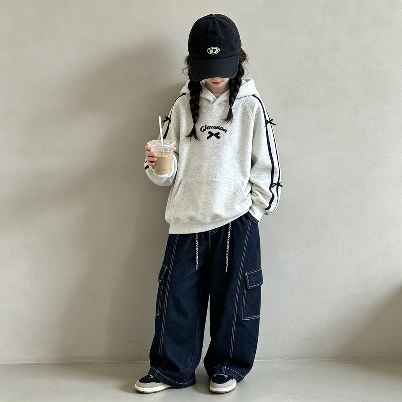 Girls' Spring and Autumn Bow-Knot Hooded Sweatshirt, New Style Children's Daily Wear, Gray Hoodie for 10-12 Year Old Girls Girls' Spring and Autumn Bow-Knot Hooded Sweatshirt, New Style Children's Daily Wear, Gray Hoodie for 10-12 Year Old Girls